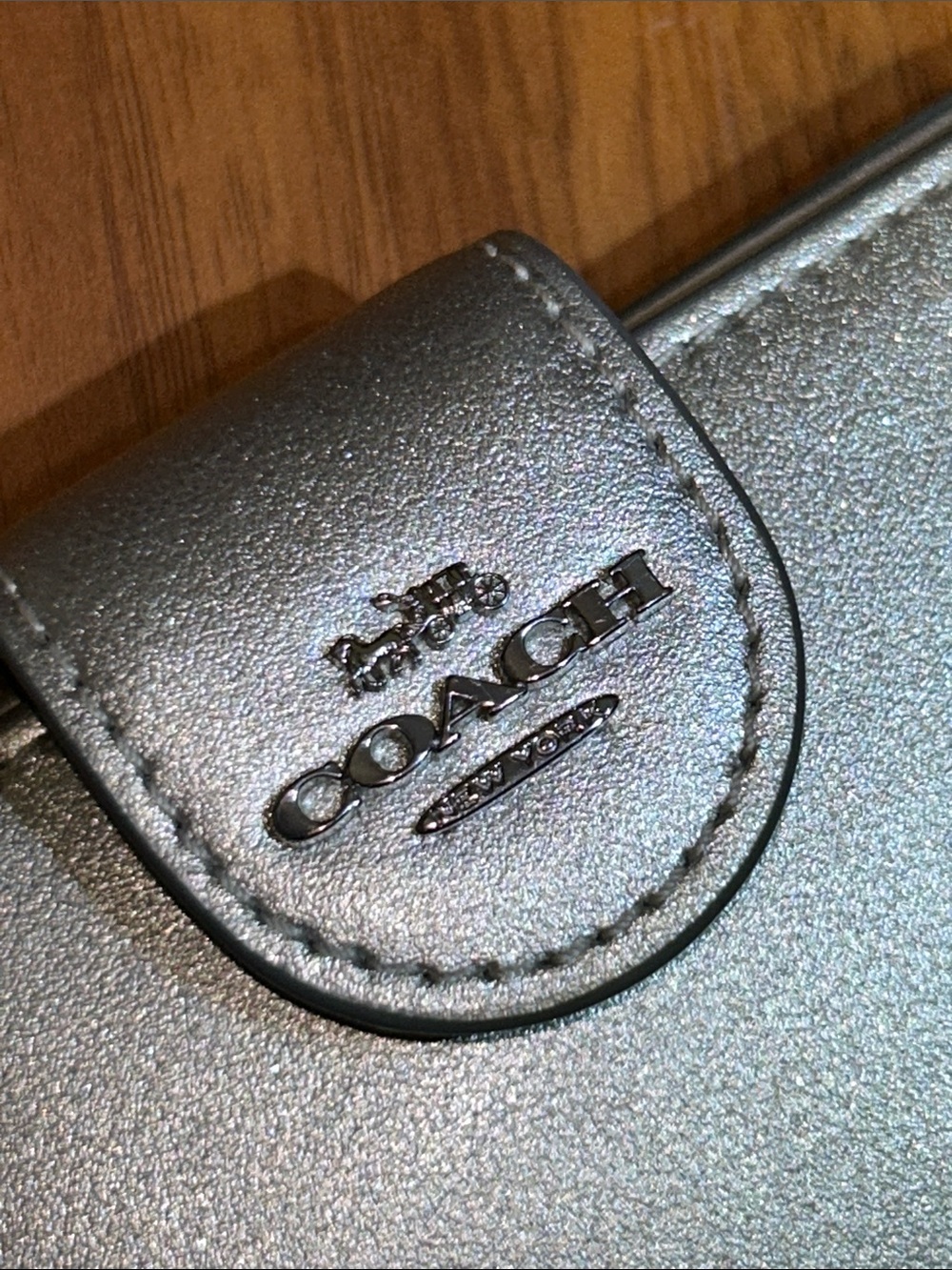 Coach Silver Metallic Medium Corner Zip Wallet - Picture 2 of 12